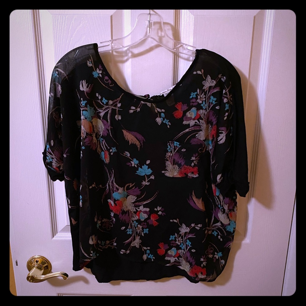 American Rag Black and Floral Print Blouse XL